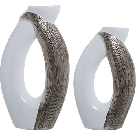 Lot de 2 Vases Blanc/Argent 27X9X47+24X9X40 Cm (1/2)