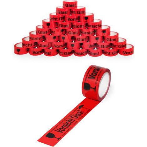 36 Rollen Paketband Packband ''Vorsicht Glas'' 50mm x 66m Paketklebeband leise (1/2)