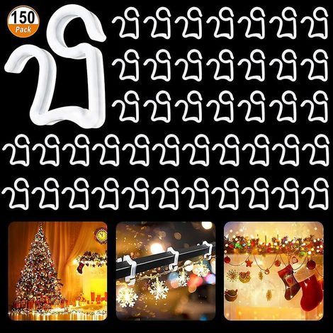 150pcs White Christmas Light Clips, Mini Clips, Plastic Gutter Hooks for Outdoor Decorative Lights (1/5)