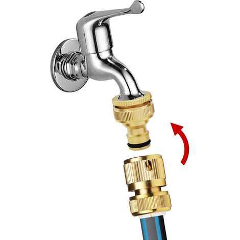 Raccord de robinet d'arrosage en laiton 2 en 1 (1/2") et adaptateur de robinet (3/4"), connecteur rapide 1/2" pour tuyau de jardin, raccord de lavage auto et connecteur de tuyau (lot de 2). (1/5)