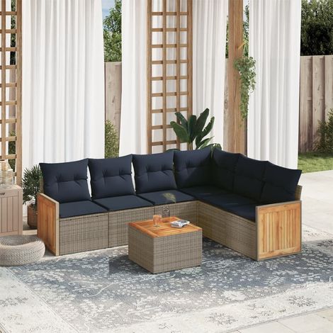 7-teiliges Gartensofa-Set mit Kissen, grau, Polyrattan vidaXL (1/5)
