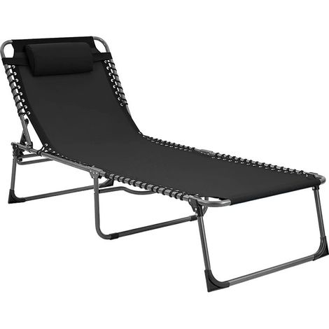 Transat en Textilène Design Cordonné, Pliable avec Dossier Inclinable. Couleur: Noir (1/5)