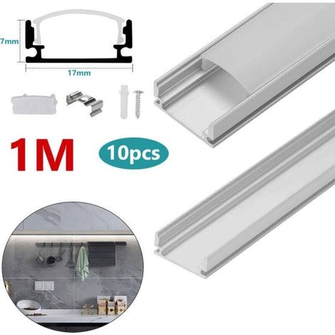 10 x 1 m Aluminium-LED-Winkelprofil, eloxiert, milchiger Diffusor, XU, für LED-Streifen, opake weiße Abdeckung, U-Form – Silber – KZQ