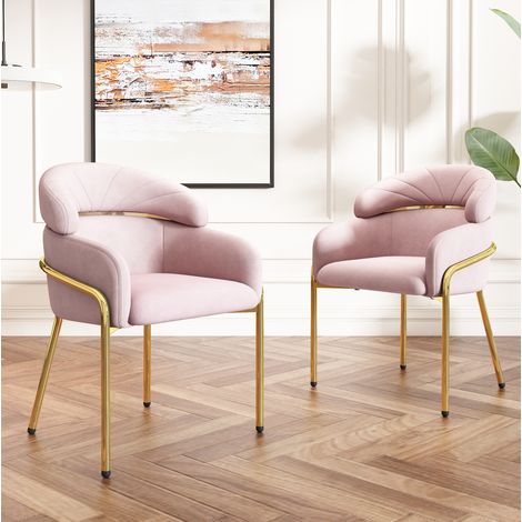 Chaise de salle à manger en velours rose avec pieds en métal, style moderne (1/5)