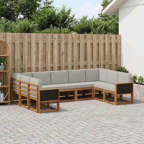 vidaXL Outdoor-Sofagarnitur mit Kissen 9 pcs Natürlich und Hellgrau (1/5)