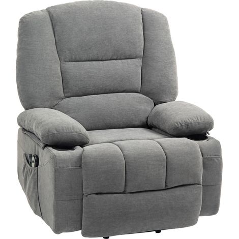 Fauteuil releveur relax électrique, fonction massage et chaleur, inclinaison réglable, repose-pied, télécommandes, gris (1/5)