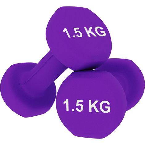 Coppia Pesi Palestra Manubri Per Casa Fitness Manubrio In Neoprene Pesetti Esagonali Impugnatura Antiscivolo Body Building Crossfit Aerobica Esercizi Ginnastica 2 x 1.5 Kg Colore Viola - Materiale: Ne (1/5)