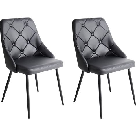 Lot 2 Chaises Vintage Tapissées Effet Cuir Noir avec Dossier Capitonné et Pieds Noirs Design Tendance pour Salle à Manger Rétro Beliani (1/5)