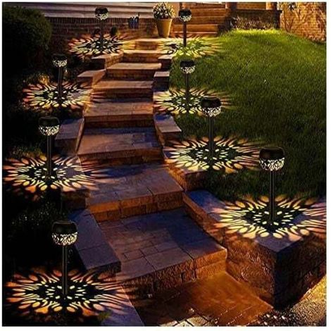 Solar-Gartenleuchten mit Flammenmuster, 4er-Set, IP65 wasserdicht, automatische Ein-/Ausschaltfunktion, für Garten, Hof, Balkon, Einfahrt und Wege – Crezuo