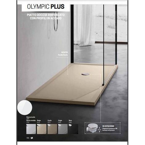 Olympic plus piatto doccia acrilico 120x80 h4,5 cm piletta ø 90 bianco OL801204-30 (1/10)