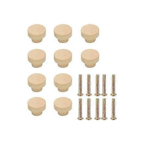 10 boutons en bois ronds de style vintage pour tiroirs, portes de placards de cuisine, armoires, meubles, vis, 35 mm (35 mm) (1/5)