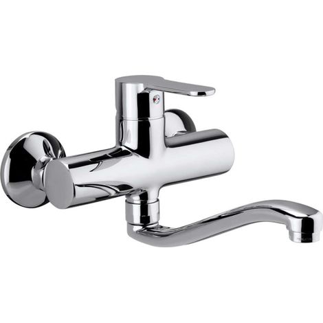 Paffoni – Mitigeur de cuisine mural avec tuyau serpent – BLU161CR – Bec pivotant 245mm – Finition chromée en laiton – Raccords 1/2 'G (1/6)