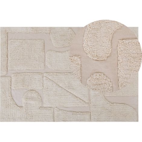 Alfombra de algodón beige patrón abstracto 140 x 200 cm acolchada mullida sala de estar dormitorio Diyadin