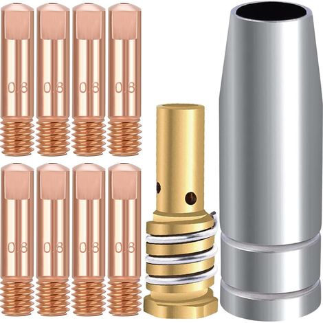 Embout de contact MB14 14AK, 10 embouts M6 MIG embout de contact pour torche de soudage 0,8 mm/0,030"Support d'embouts accessoires de pistolet pour torche de soudage MB14 14AK MIG/MAG (1/5)
