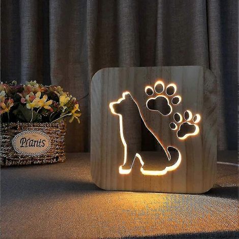 Lampe dauphin 3D créative en bois, veilleuse LED USB à motif dessin animéDog (1/4)