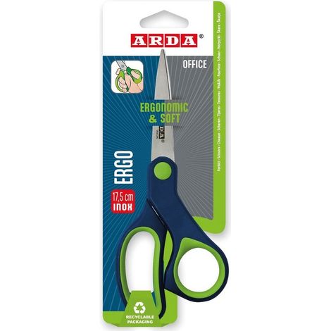 BLISTER TIJERA METALICA ERGO 17,5 CM OFICINA COLOR VERDE