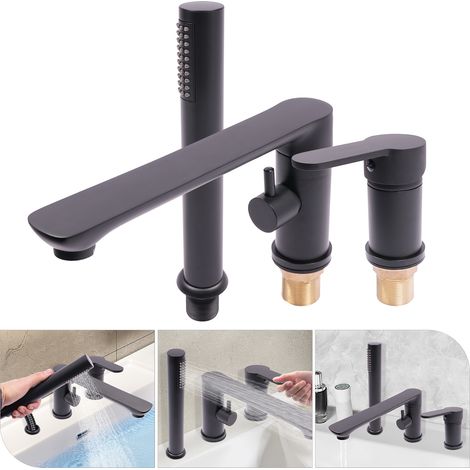 【Chauffage et ventilation】Ensemble de robinetterie de baignoire avec douchette complet mitigeur mural en laiton, pomme de douche à 3 fonctions, robinet de baignoire à 2 voies, système de douche, miti (1/5)
