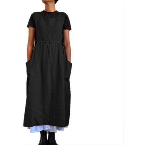 Tablier Jardin - Robe Combinaison En Coton Lin - Bretelles Longues Ajustables - Poches Latérales - Pour Femme - 1 Pièce (1/5)