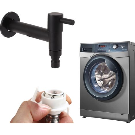 Robinet d'eau Froide Simple G1/2 Noir Robinet en Acier Inoxydable 304, Robinet Mural à Poignée Unique Robinet Froid pour Cuisine, Jardin, Balcons(Washing Machine Faucet) (1/5)