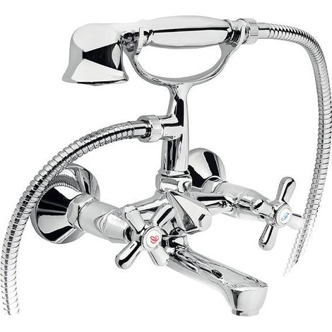 Grifo de bañera retro con conjunto de ducha, cromado. (1/2)