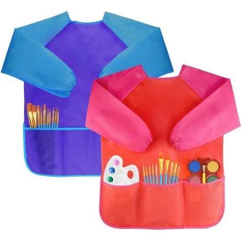 Tablier Enfant - Noname - 2Pcs - Manches Longues - Bleu & Rouge - 3 Poches (1/4)