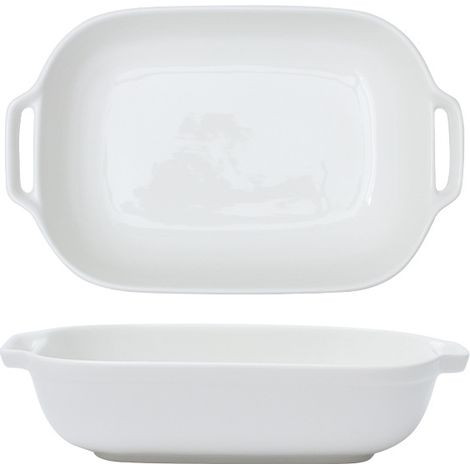 Plat à four rectangulaire en céramique blanche, 20 cm, avec deux anses, pouvant également servir de bol à riz. (1/3)