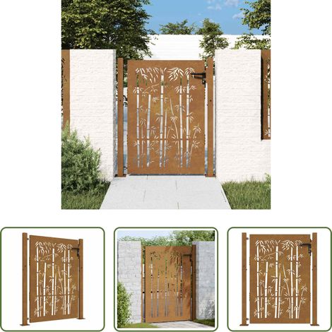 vidaXL Portail métallique - Portail de jardin 100x125 cm en acier Corten et design bambou (1/5)