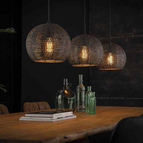 Suspension 3 lampes 26 cm rondes en métal noir - AMP
