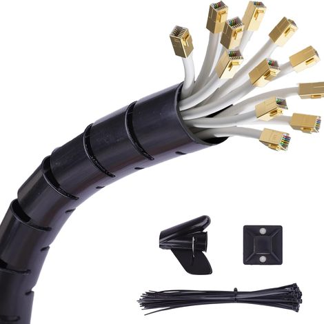2 x 1.5m Gaine Cable,16mm et 22mm Spirale Câble Flexible Tube, Tubes à Câbles Auto-Fermants, Attaches Câbles, et Clip de Guidage de Fils, pour D'ordinateur, Maison ou au Bureau, Noirs (1/5)