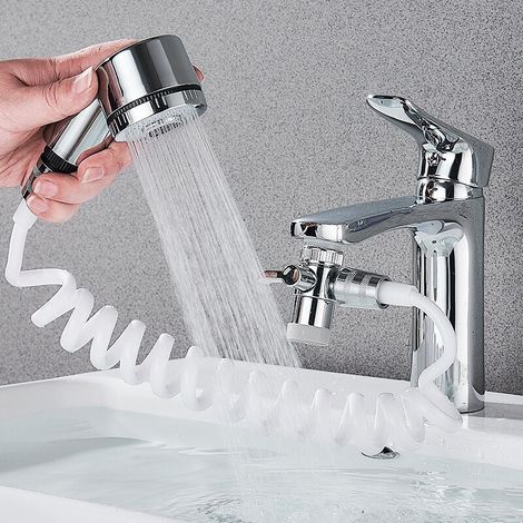 FOREHILL Spruzzatore per tubo flessibile per doccia portatile per lavandino, accessorio per spruzzatore per tubo flessibile per lavandino con shampoo, modalità regolabile, adattatore per valvola in ra (1/5)