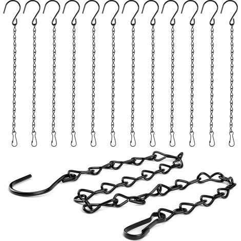 12 Pièces 50 cm Chaînes à Suspendre Chaine en Acier Métal avec Crochet,(Noir), pour Suspension Plantes, Jardinières, Lanternes, Carillons éoliens, Tableaux Noirs Extérieu et Plus (1/5)