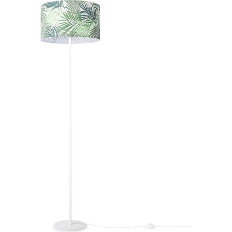 Paco Home Lampada Da Terra Soggiorno Camera Da Letto E27 Natura Design Floreale Palme Verde (Ø38cm), Lampada da terra - Bianca
