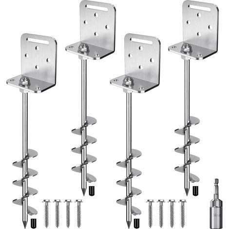 Lot de 4 ancrages au sol de 45,7 cm en acier massif de 10 mm avec support en L, pour trampoline, mobil-home, abri de jardin, tente d'abri, piquets d'ancrage de terre, lame hélicoïdale de 5,1 cm (1/5)