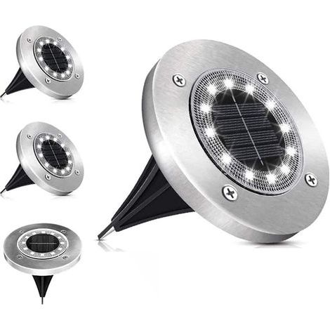 Set mit 4 Solar-Bodeneinbauleuchten für den Außenbereich mit 12 LEDs, IP65 wasserdicht, Einbauleuchten für Garten, Rasen, Treppe und Pool (1/5)