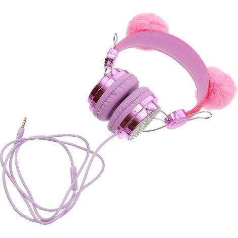 Casque Audio Micro Câble Élastique Anti-Gel Écouteurs Filaires Brillants à Oreilles de Chat en Fourrure Couleur Aléatoire pour Garçon et Filles pour L'école (1/5)