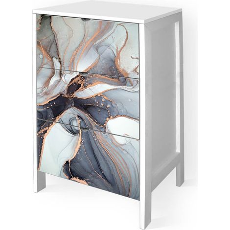Lupia - Cassettiera Mobile Italy, Stile Minimal in Legno, 3 Cassetti, Stampa MARBLE WAVES GREY, Adatta a Ogni Stanza, 39x29xH60 cm, organizer Colore Bianco decorato (1/4)