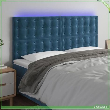 Tête de lit - FAF7291712408724 - Velours bleu foncé - LED intégrée réglable - 180x5x118/128 cm (1/5)