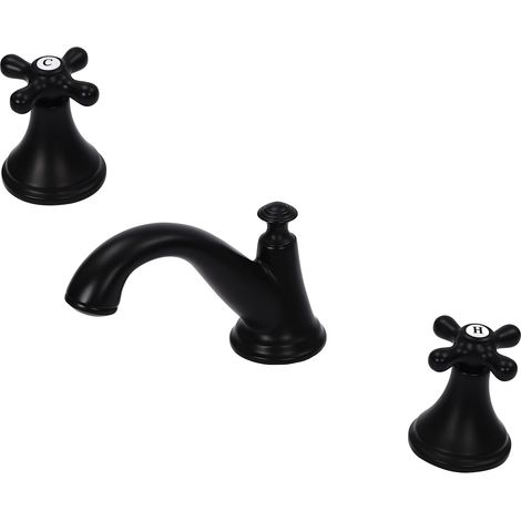 Robinet de lavabo, G1/2, inox, noir, 3 trous, pour toilettes (1/5)