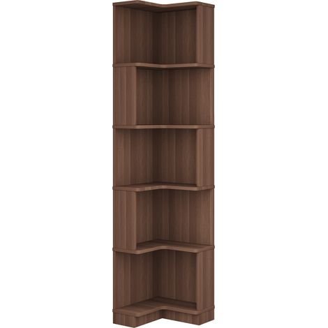 Libreria angolare a L in MDF marrone 63,5 x 45 x 175 cm con LED controllato da app e 5 ripiani (1/5)