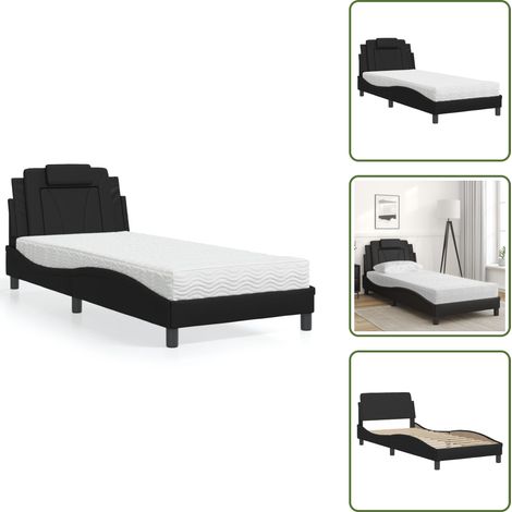 Letto con cuscino testiera - vidaXL Letto Viana con Materasso Nero 80x200 cm in Similpelle - Materasso in schiuma PU