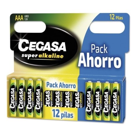 Cegasa Super Alcaline Pack de 12 Pilas LR03 AAA
CaracterÃ­sticas:
-Las pilas CEGASA SUPER ALKALINE estÃ¡n fabricadas con la mÃ¡s alta tecnologÃ­a disp