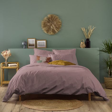 Parure de lit unie 100% Percale de coton - Lilas - 140x200cm (1/3)