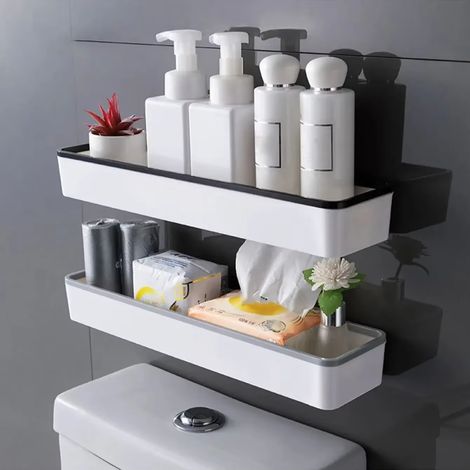 2 pz Mobile Bagno Armadietto Scaffale da Parete, Manufatto Multifunzionale Senza Fori, Organizzatore Scaffale sopra il Water