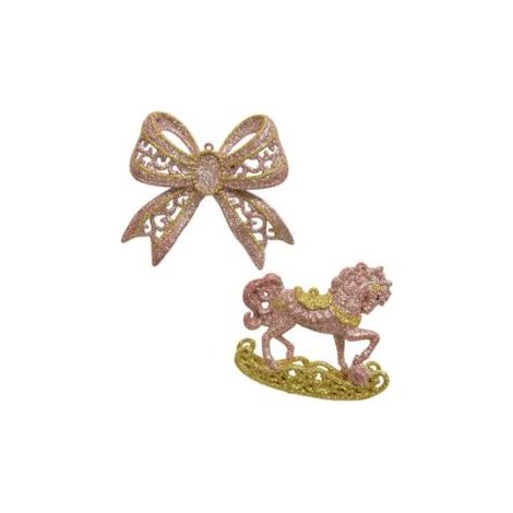 APPENDINO FIOCCO/CAVALLO 10CM ROSA/ORO GLITTER
