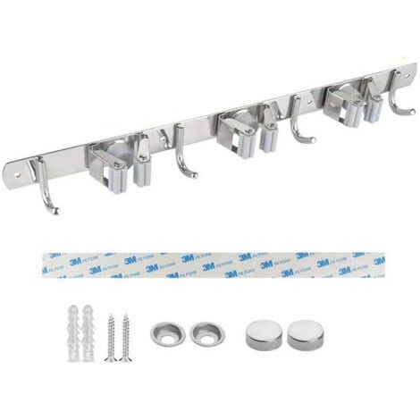 Porte Balai Mural, Acier Inoxydable, Porte Balai Adhésif avec Crochet, Armoire à Balai Multifonctionnelle pour Cuisine, Jardin, Salle de Bains, Garage, Balcon, Bureau (1/5)