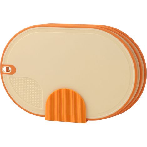 Planche à Découpe Anti-Dérapante 3 Pièces, Plastique Alimentaire Double Face avec Support pour Viande et Légumes, Orange (1/5)
