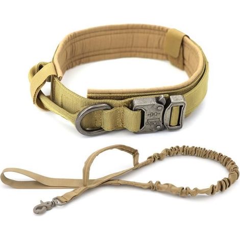 M (34-42cm) - Ensemble brun - Collier de dressage pour chien, réglable, tactique, ensemble de laisse, poignée (1/4)