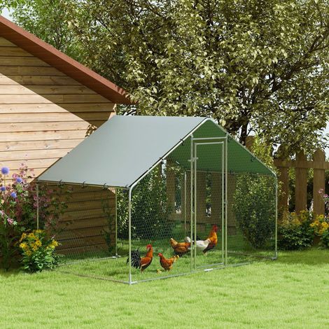 Recinto per galline 300 x 170 x 190 cm in acciaio zincato con tetto anti-UV argento DESVIAE (1/5)