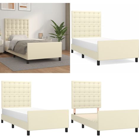 Bettgestell mit Kopfteil Creme 80x200 cm Kunstleder - Kopfteil - Kunstlederbett (1/5)