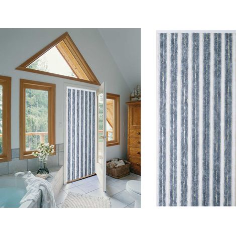 Rideau de porte chenille Florence Gris Blanc - 120 x 220 cm - Morel (1/3)